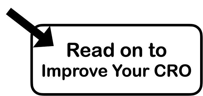 A black arrow pointing to the rectangular text box showing read on to improve your CRO.