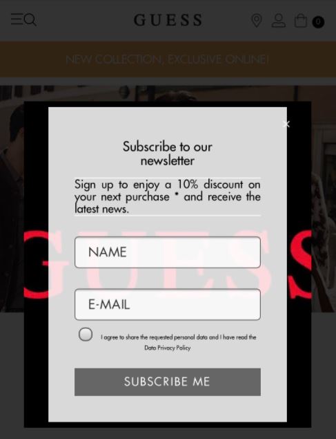 A mobile webpage pop-up for newsletter subscription.