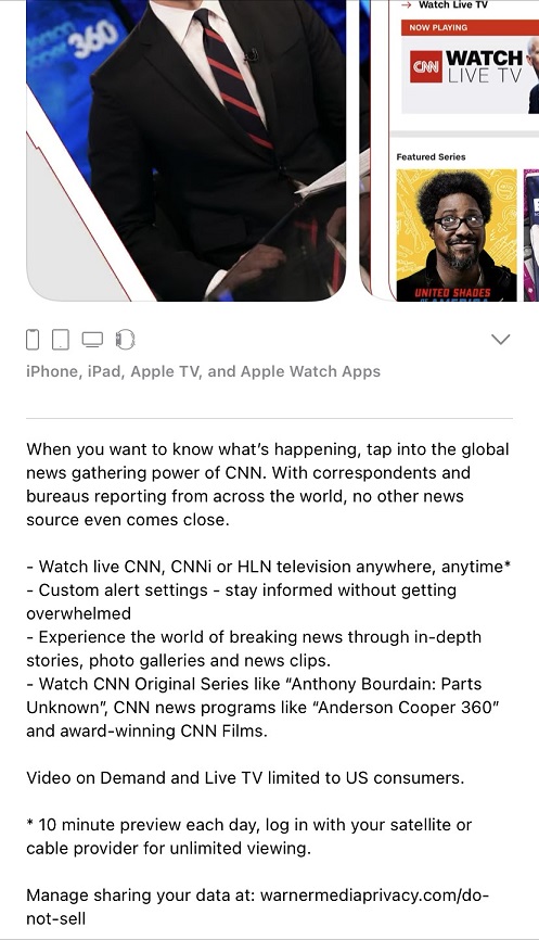 CNN mobile app download for iPhone.