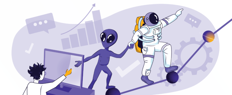 illustration of a blog post: Overcoming Remote Work Roadblocks, The Galactic Fed Way